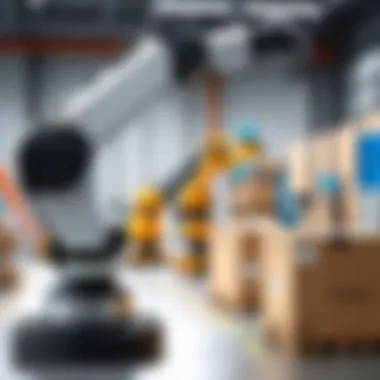 Enhancing Logistics with Robotic Integration A robotic arm sorting items in a warehouse