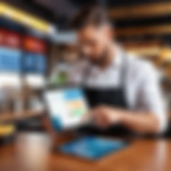 Restaurant owner analyzing POS system data on a tablet