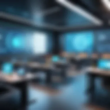 Futuristic Classroom with Advanced Learning Management Systems A futuristic classroom utilizing advanced LMS technology
