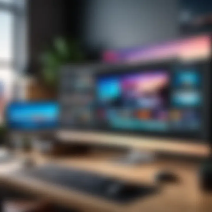 A creative workspace with montage editing software in use
