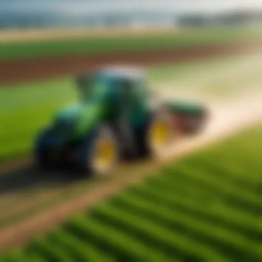 A farmer using precision technology for pesticide application in a vast field.